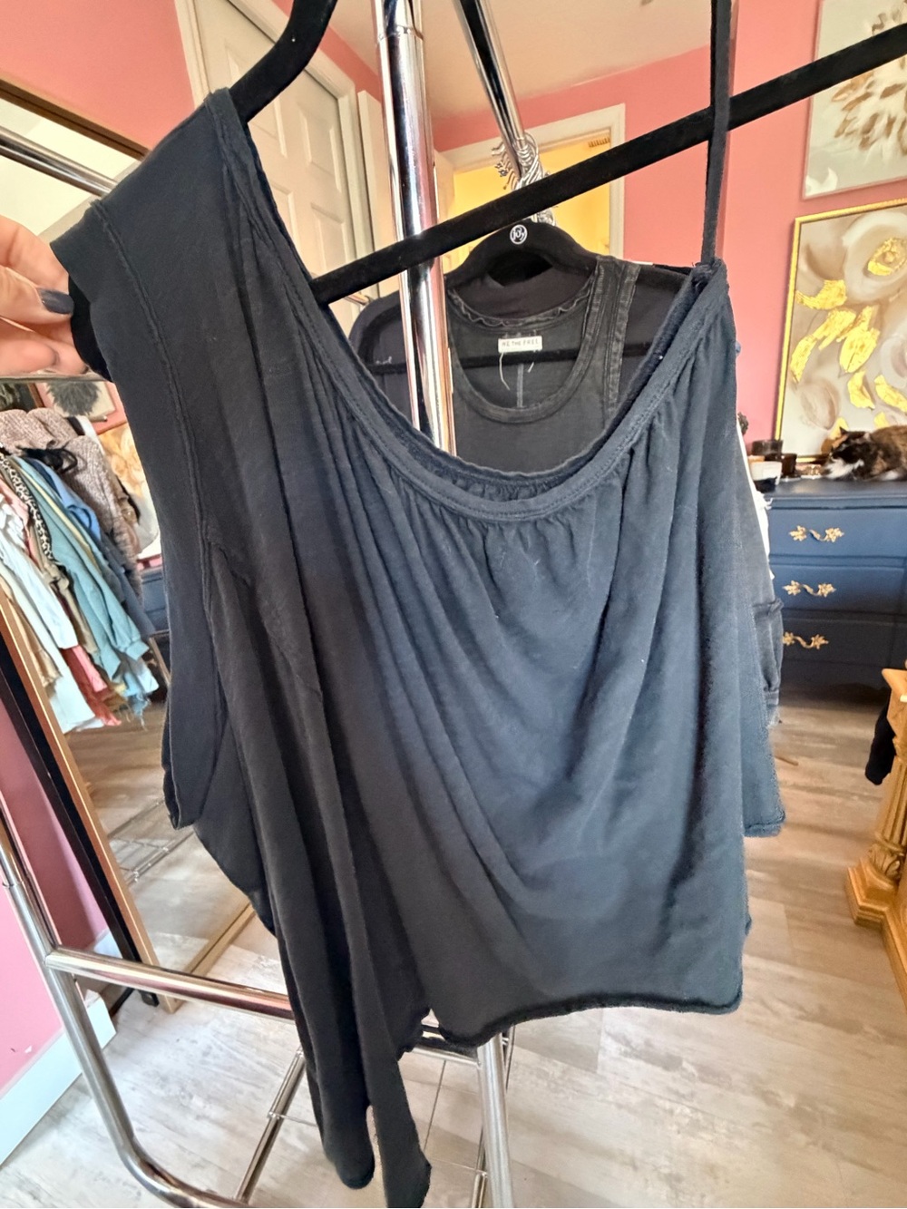 We The Free Black One-Shoulder Draped Tee